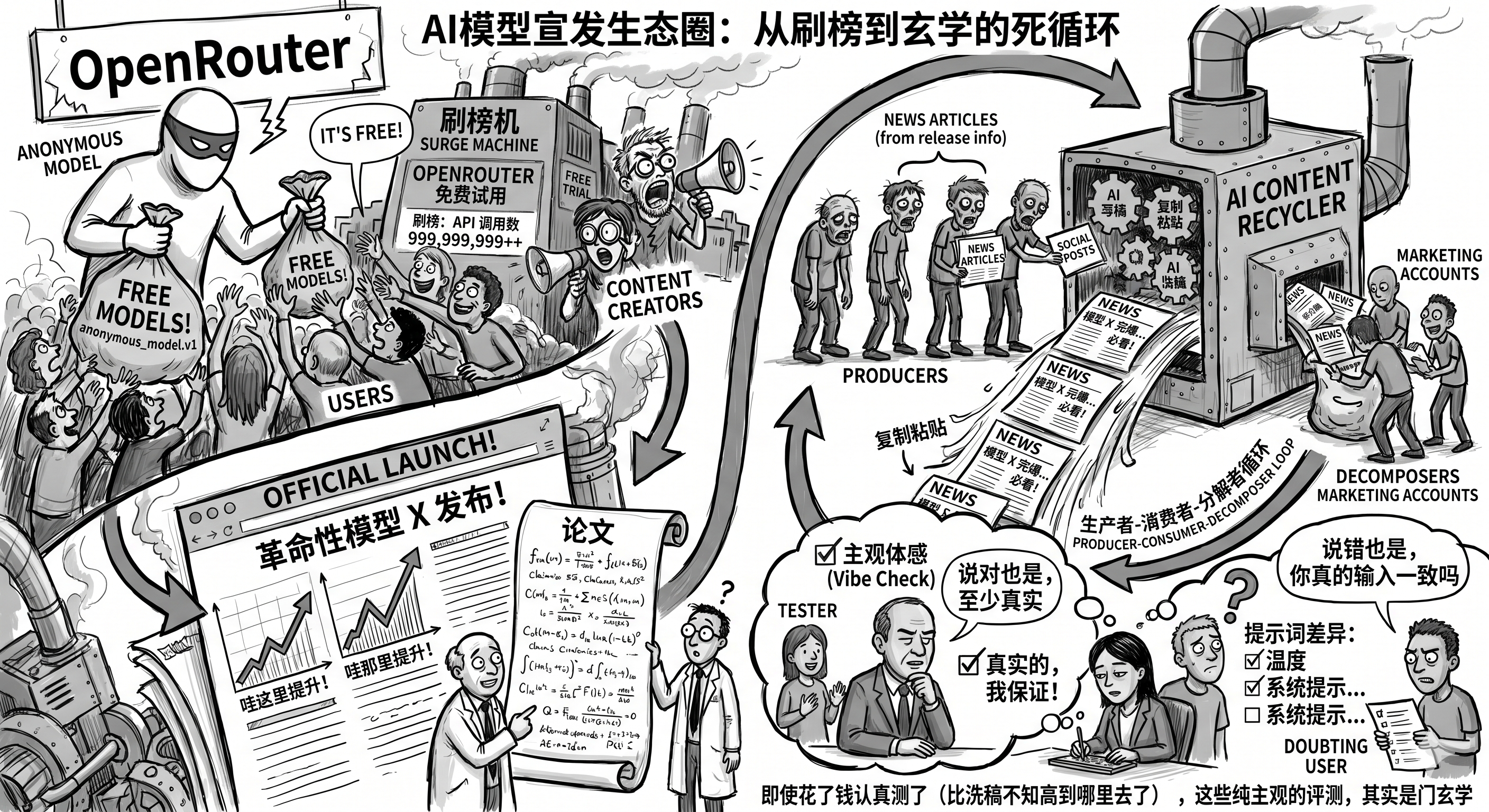 对上面 AI 宣发过程的一个漫画